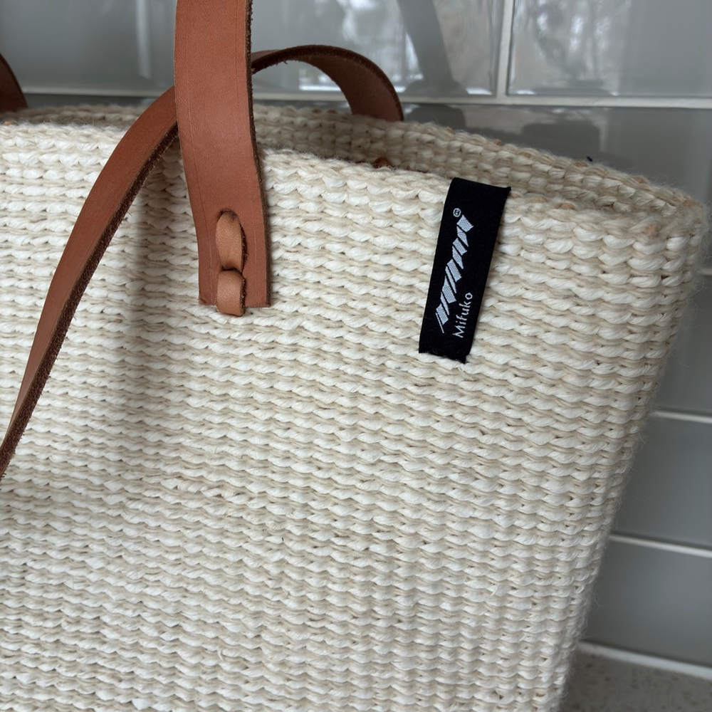 Mifuko Handwoven Basket Tote Leather Handles Fair Trade Market Bag Boho - Picture 3 of 7